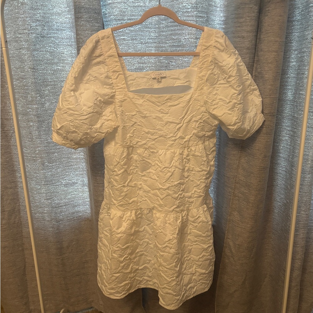 Mud Pie Cream Textured Puff Sleeve Mini Dress